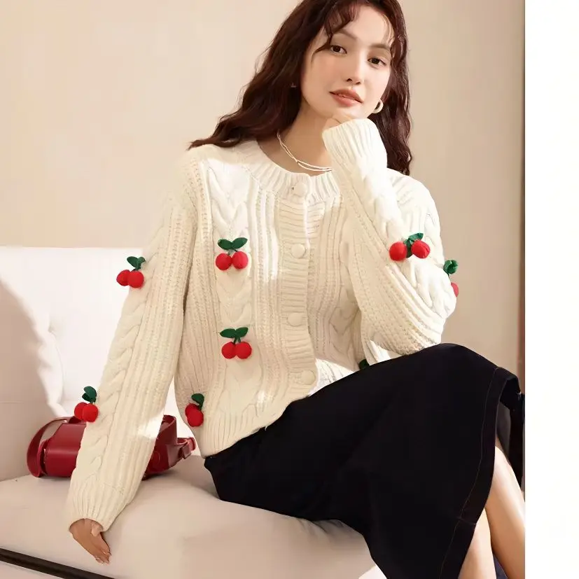 

Women 2023 Autumn Winter New O-neck Cardigan Coats Female Twist Sweater Jackets Ladies Single-breasted Knitted Outerwear T490