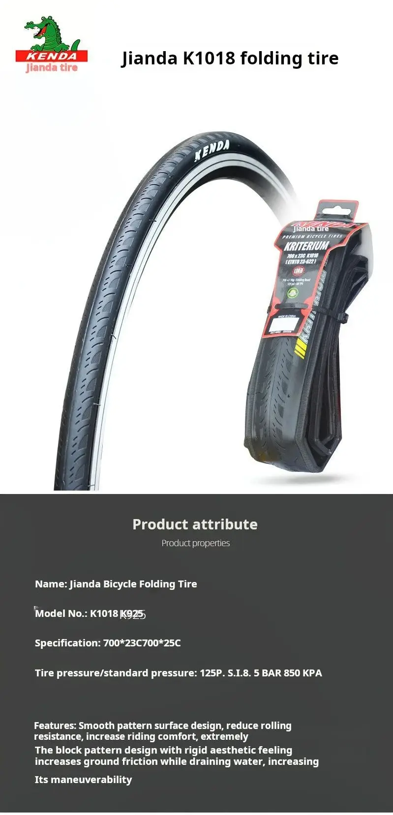 1PCS New KENDA KRITERIUM (K1018) ROAD BICYCLE Tire 700x23c 700x25c ROAD BIKE TIREs 25-622 60TPI Tire Folded Version BIKE TIRE