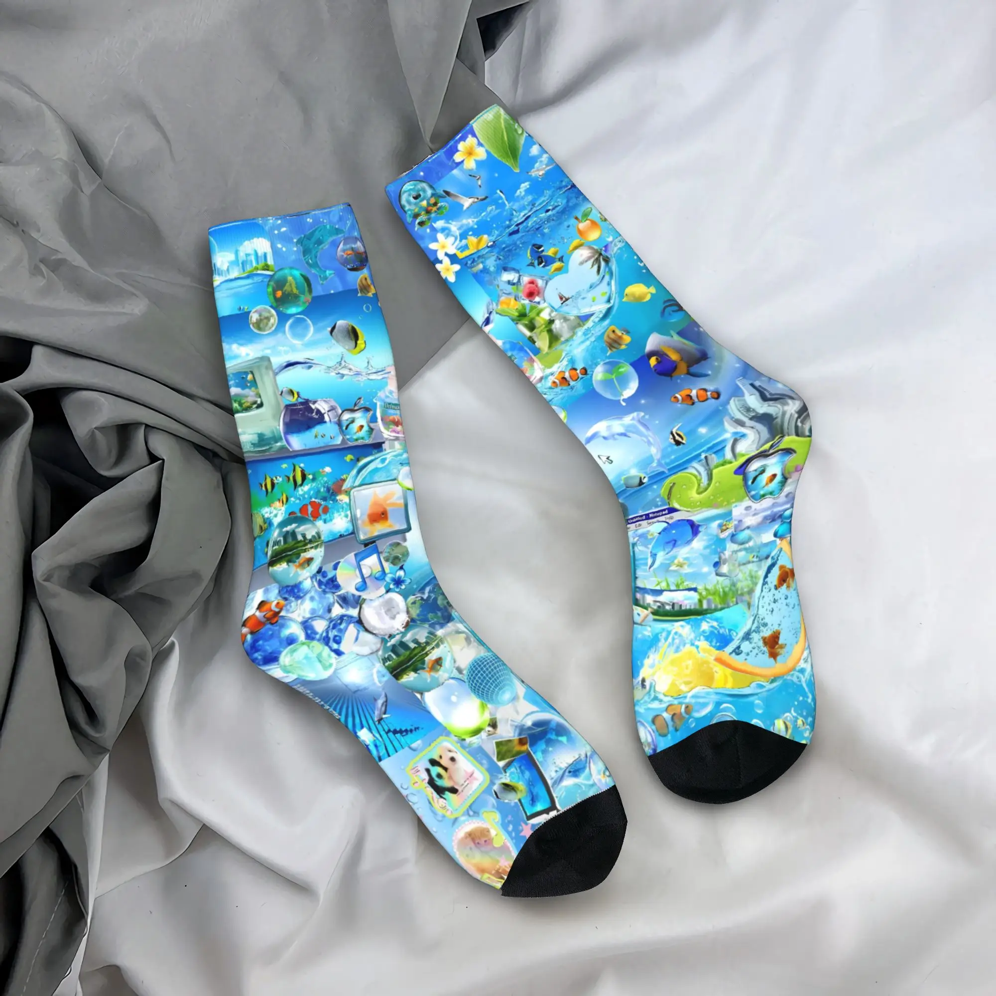 

Чулки с рисунком Frutiger Aero, мужские носки, теплые мягкие винтажные носки, осенние нескользящие дизайнерские носки для бега, идея подарка