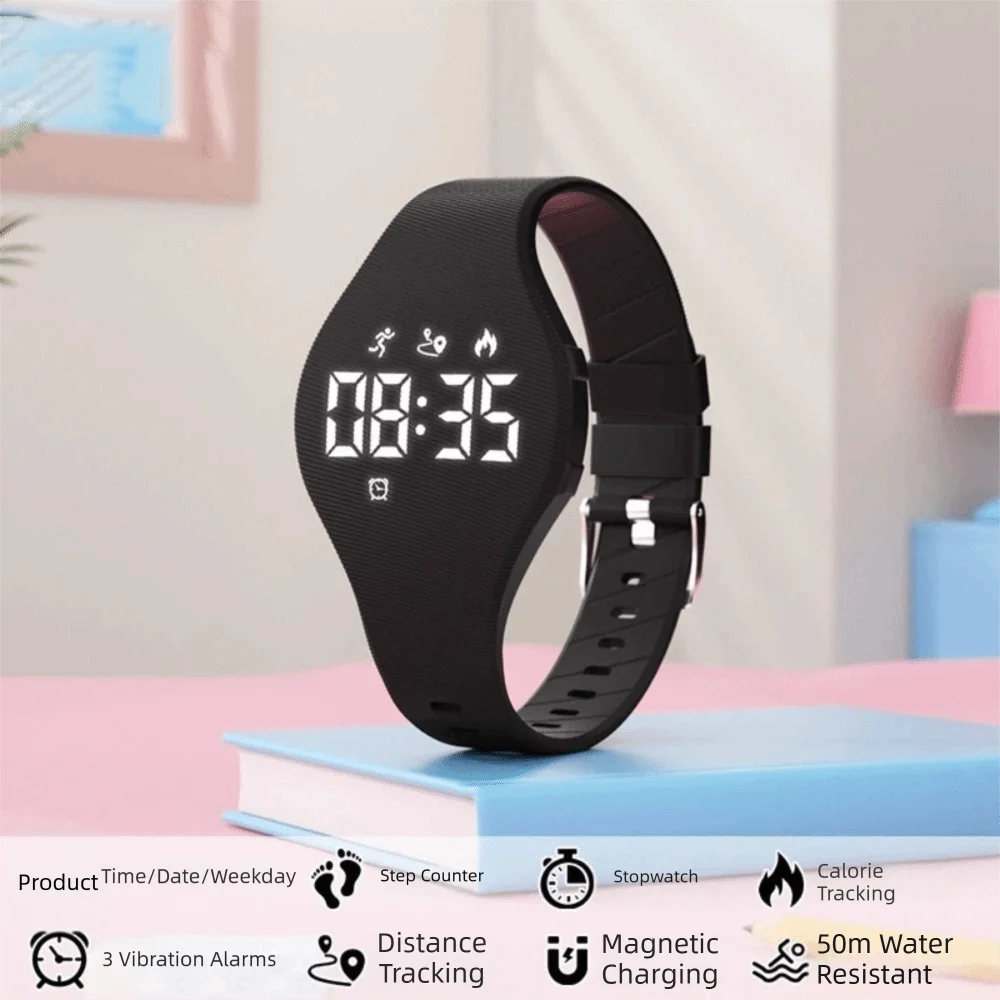 

Смарт-браслет LED с цифровым дисплеем, силиконовый, с шагомером, водонепроницаемый, с вибробудильником и функцией напоминания о вибрации