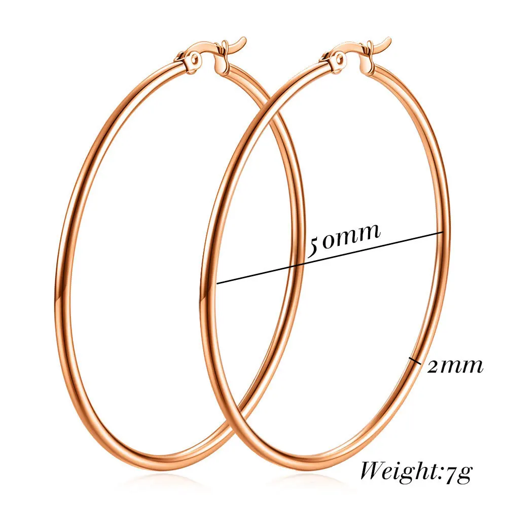 HNSP 50MM Circles Stainless Steel Hoop Earrings For Women Ear Jewelry Fashion Trend Female Girl Accessory