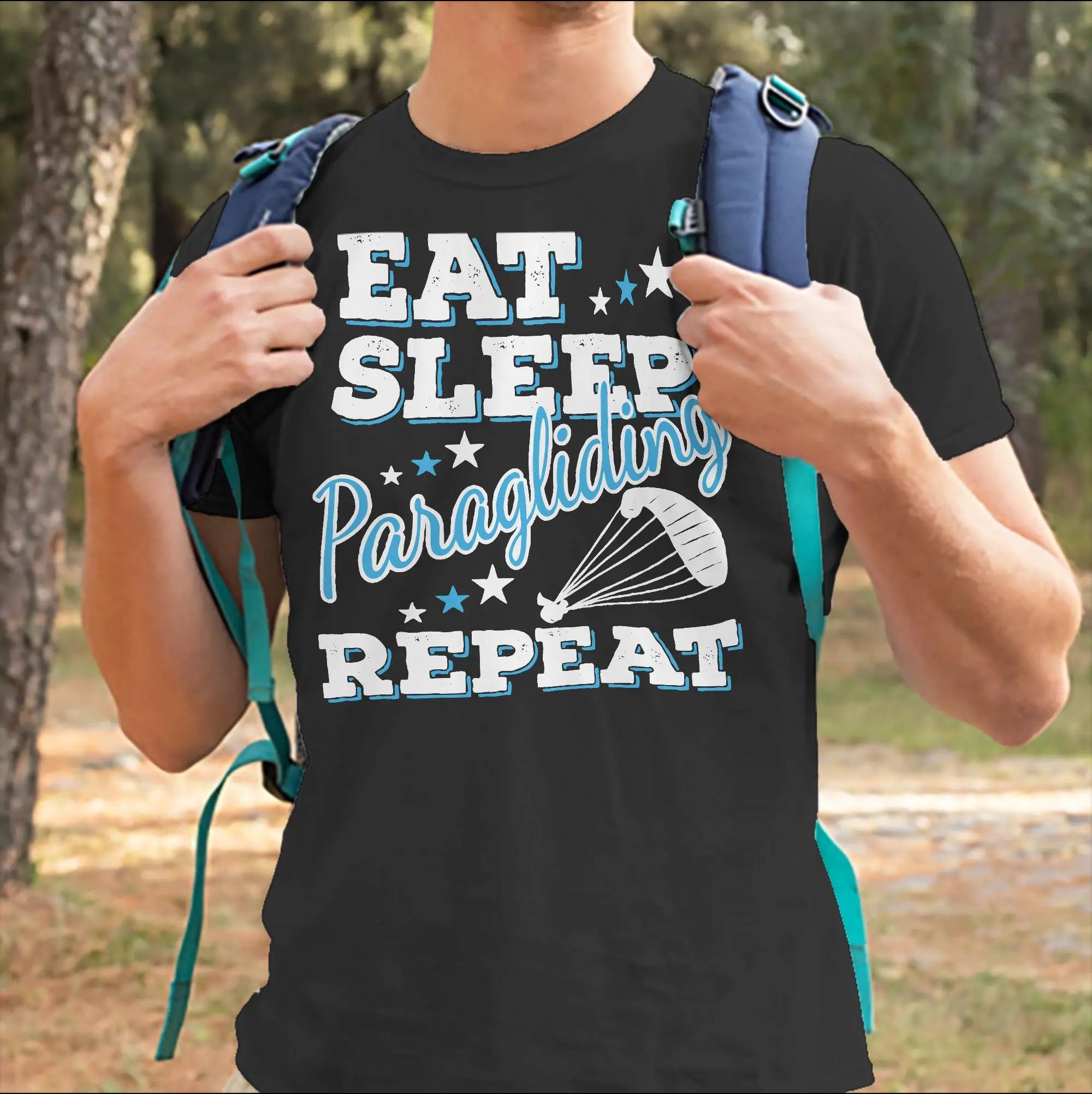 Men Women T-Shirt Eat Sleep Paragliding Repeat Vintage 100% Cotton Tees Short Sleeve  T Shirts Crewneck Clothes Printed