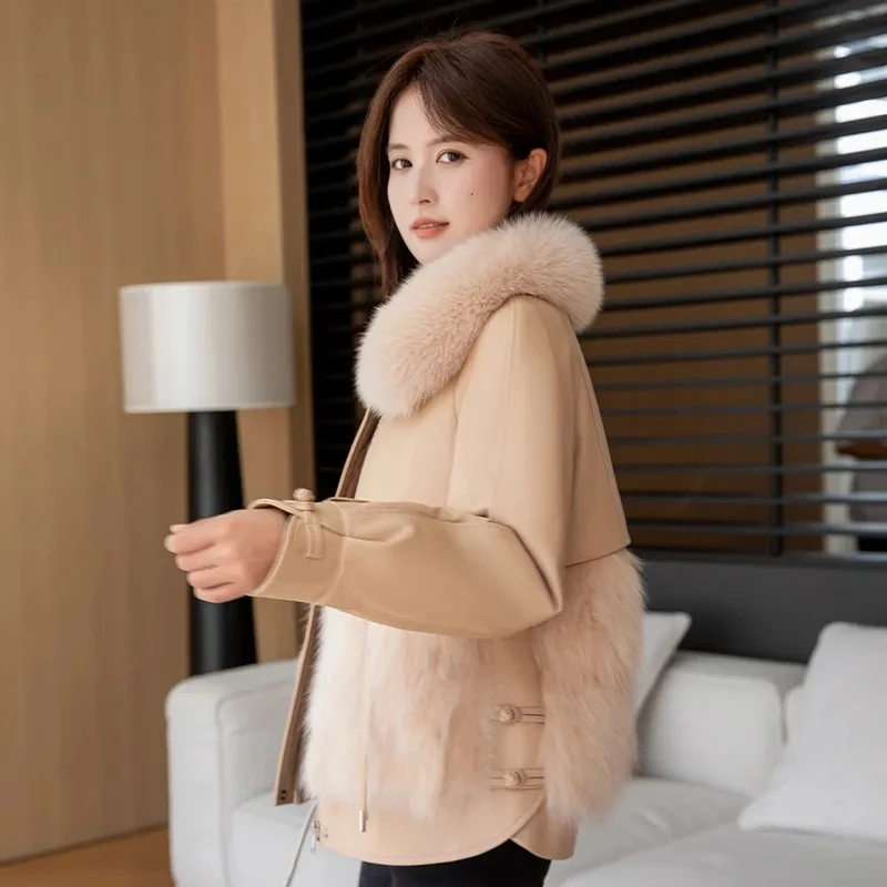 Korean Fur Coat Women Winter New Thick Warm PU Leather Imitation Fox Jacket Female Fashion Long Sleeve Down Liner Overcoat