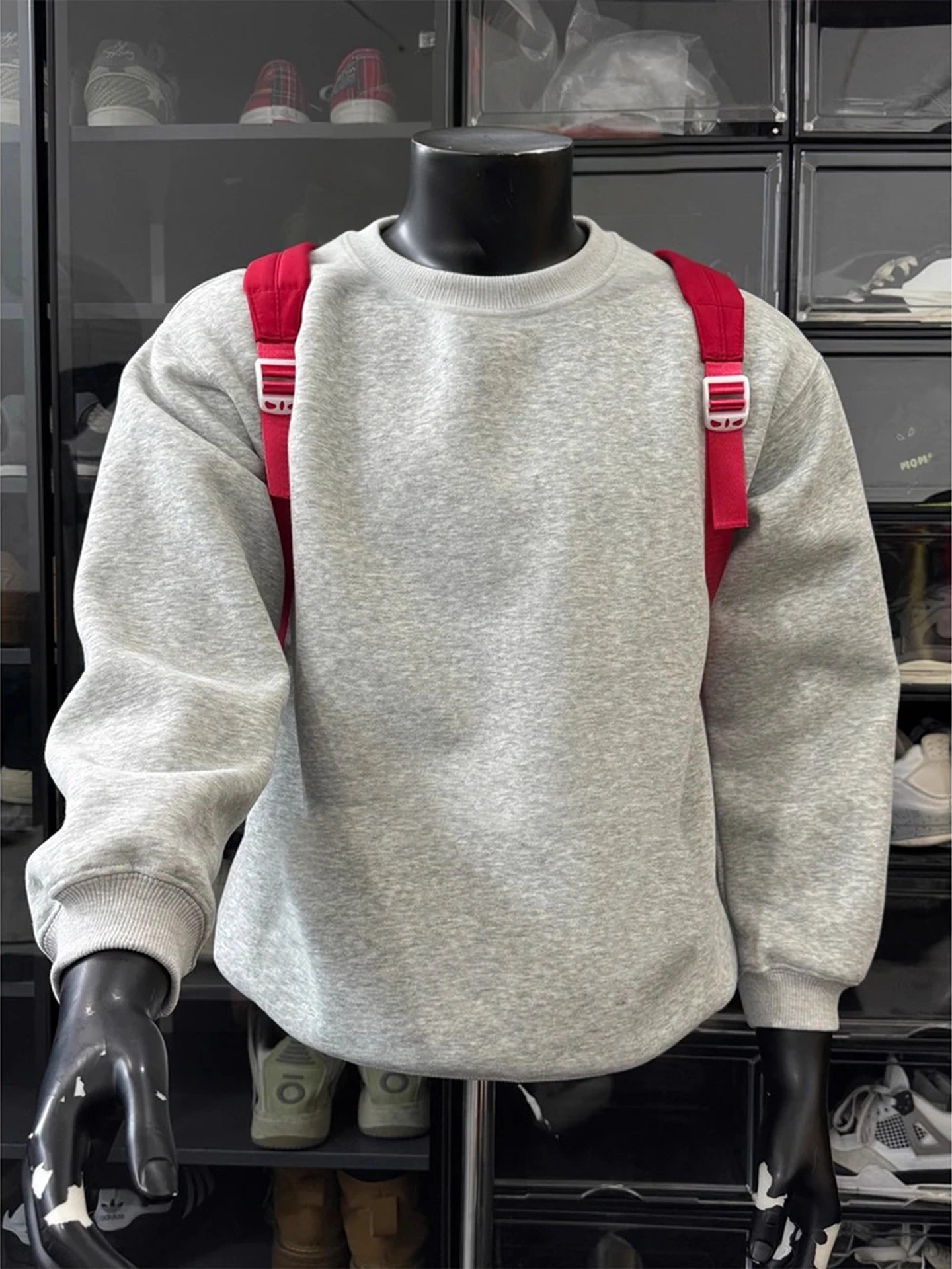 

Men's Thickened Fleece Hoodie Grey Cotton Long Sleeve round Neck Sweatshirt Winter Warm Base Layer T-shirt Casual Loose Fit