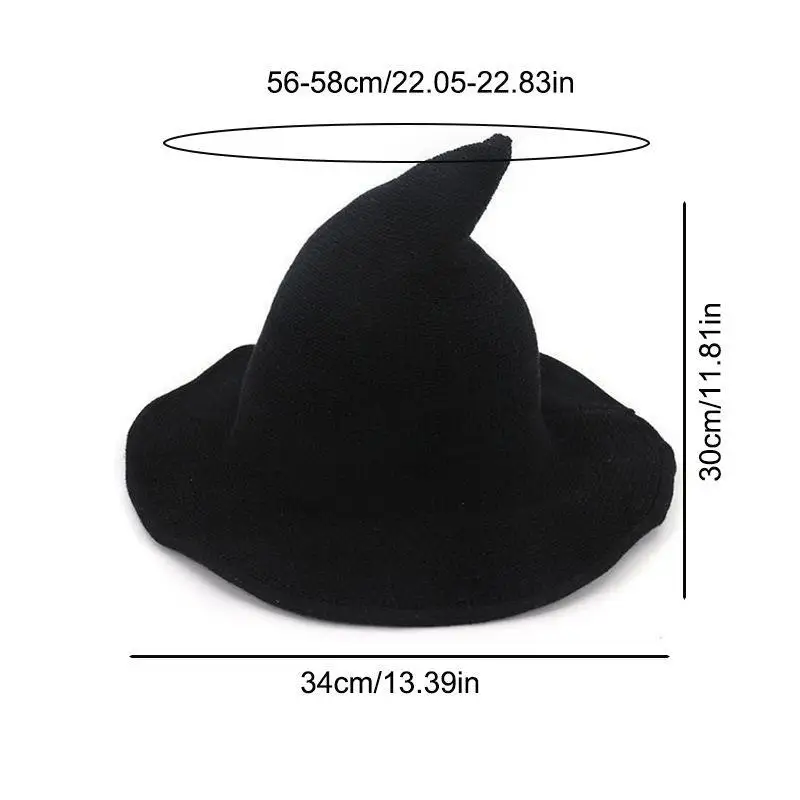 Halloween-Hexenmütze aus Strick, spitze Form, Baumwollgarn, Cosplay-Kostümzubehör, faltbarer Zaubererhut für Mädchen. – Detail 1