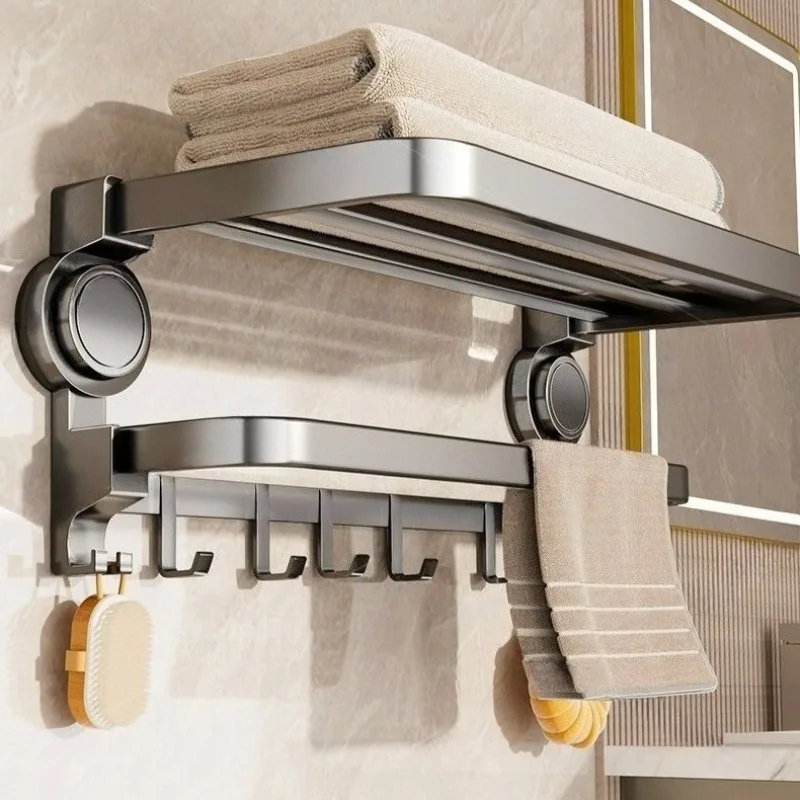 Bathroom Folding Towel Rack Household Durable Waterproof Stable Double-deck Towel Shelf Storage Bracket Bathroom Accessories