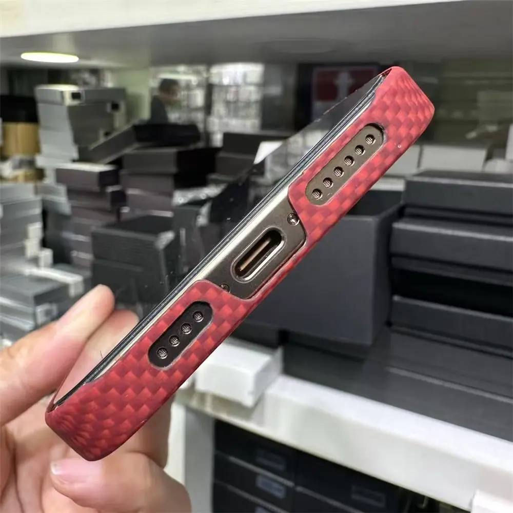 Magnetic Genuine Carbon Fiber Aramid Case for iPhone 15 16 Pro Max Chinese Red Magsafe Cover