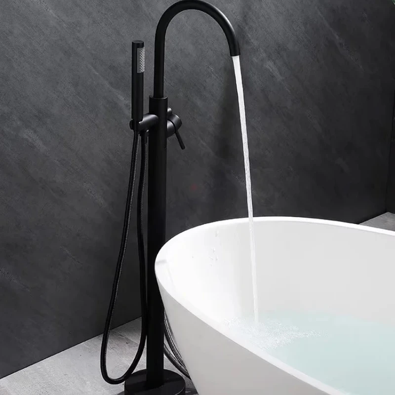 Black Freestanding Bathtub Faucet Floor Mounted Shower Mixer Tap Swivel Spout for Hot and Cold Water Use