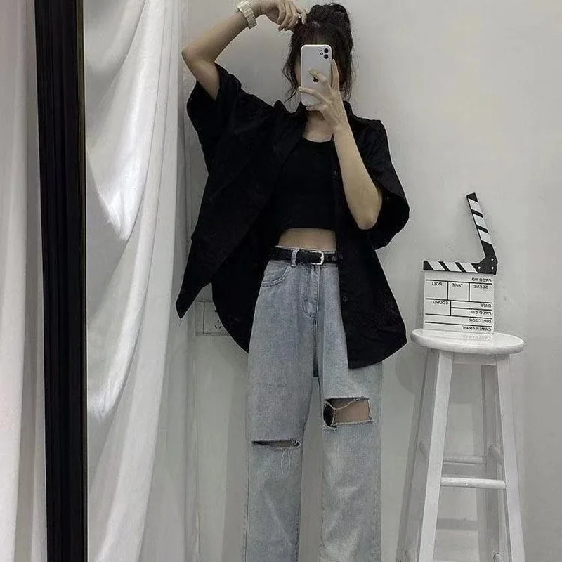 Shirts Women Vintage Short Sleeve Summer Sun-proof Newest Teens Harajuku Retro Chic Temperament Tops Cute Classy Clothes Ulzzang