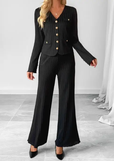 

Женские брюки, темпераментная осенне-зимняя новая элегантная повседневная куртка в минималистском стиле, однотонные широкие брюки, комплект для женщин