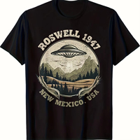 Men Roswell 1947 Alien UFO Graphic T-Shirt Vintage Retro Sci-Fi Design with New Mexico USA Text Black Short Sleeve Casual Tee