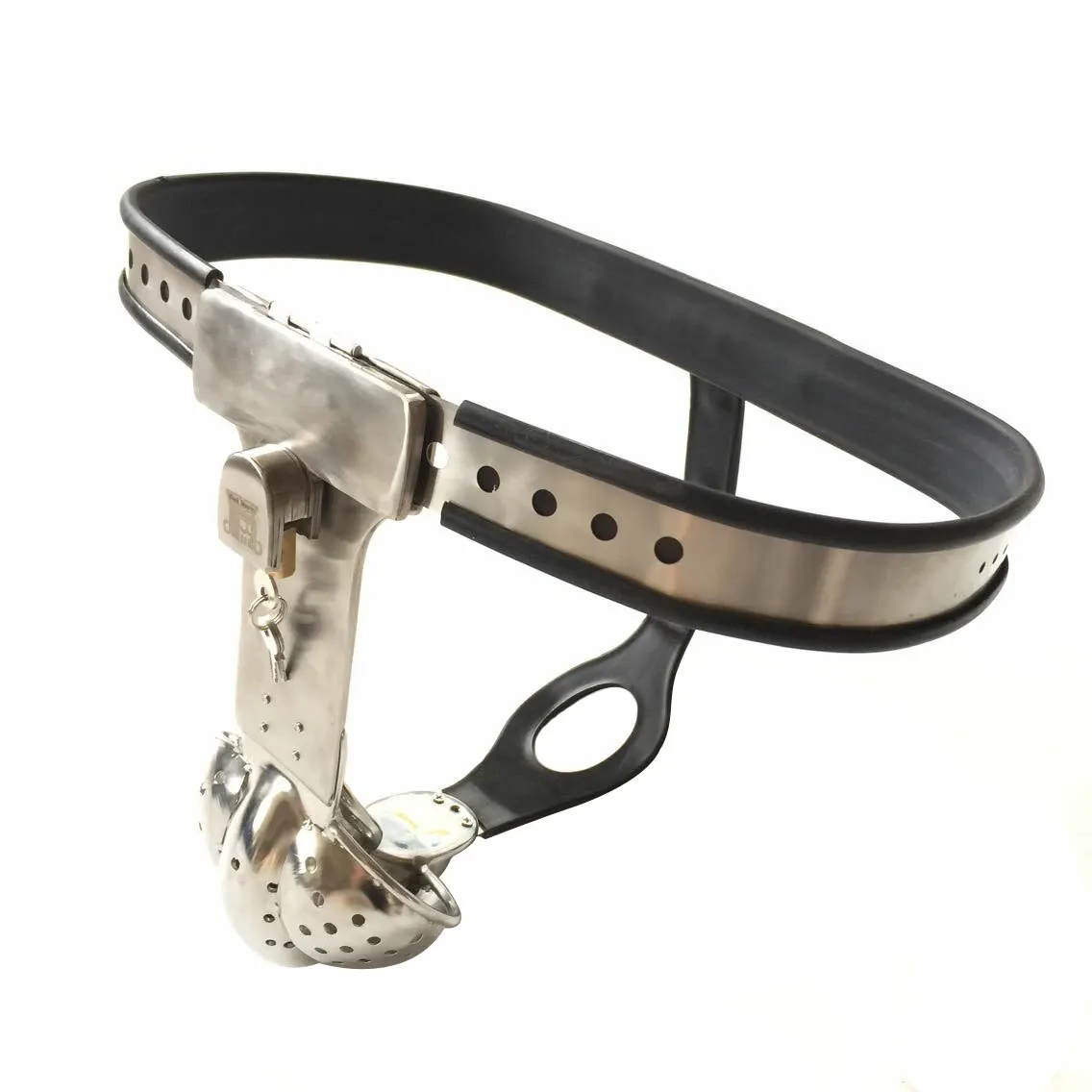 Stainless Steel Male Chastity Belt Adjustable Waist Have Hole Penis Cage Lock Bondage with Anal Plug Cage BDSM Sex Toys for Men