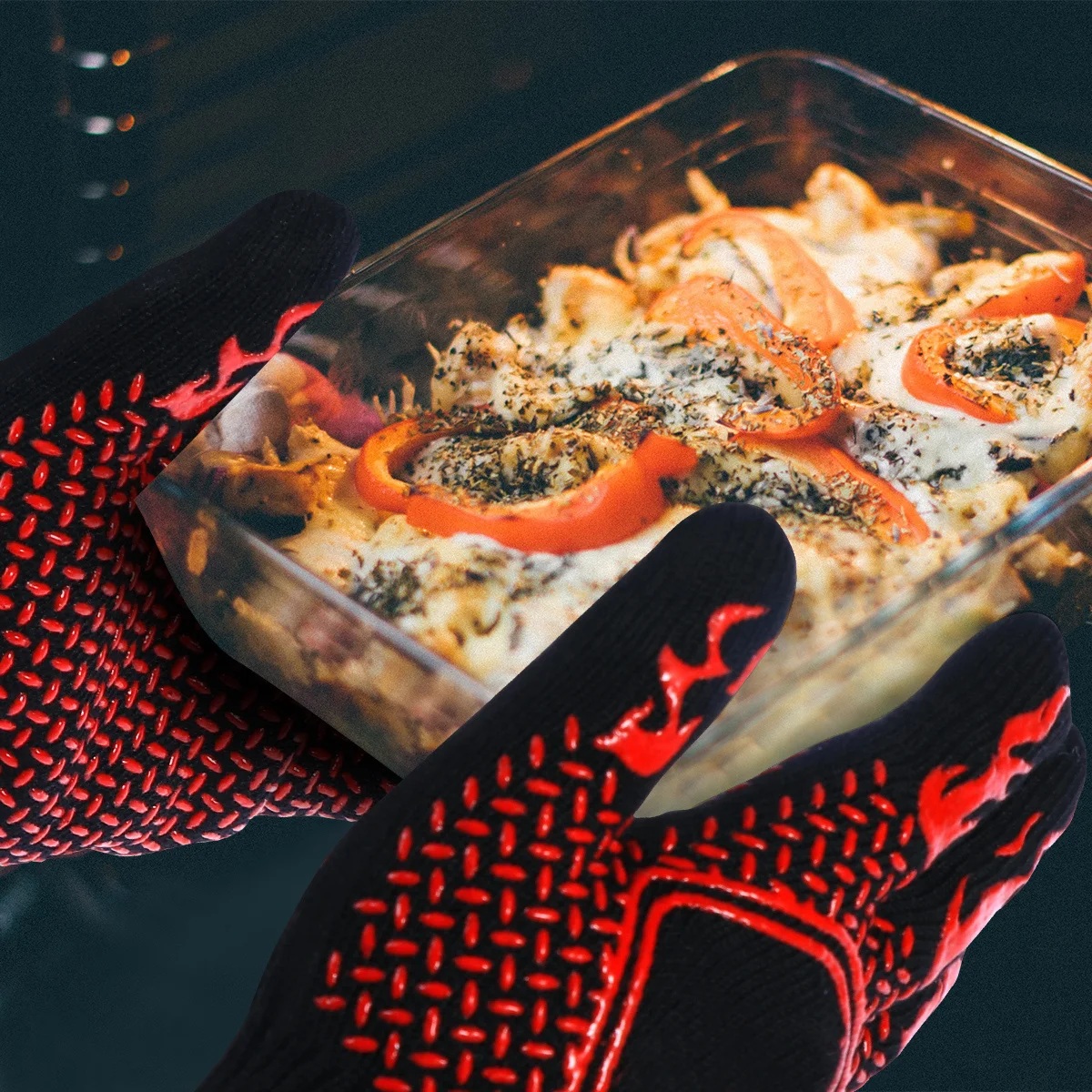 

Heat Resistant Gloves Anti Scalding Kitchen Gadgets Red Color 13 78 Inches Long Sleeve BBQ Oven Mitts Set Non Slip Grilling