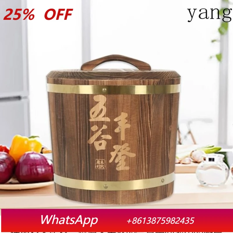 

YJQ household rice storage box, rice bucket, moisture-proof and insect-proof, traditional wooden bucket with lid