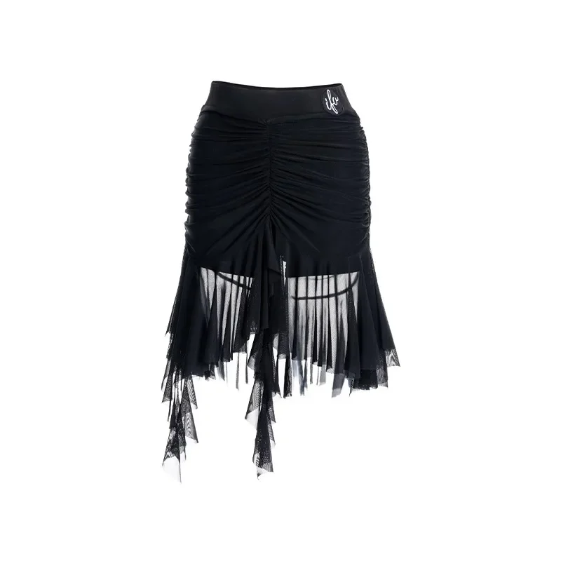 

Customized IFV Women's Adult Latin Dance Skirt Half Body Skirt Mesh Ribbon Performance Skirts Rumba Salsa Dance Dress