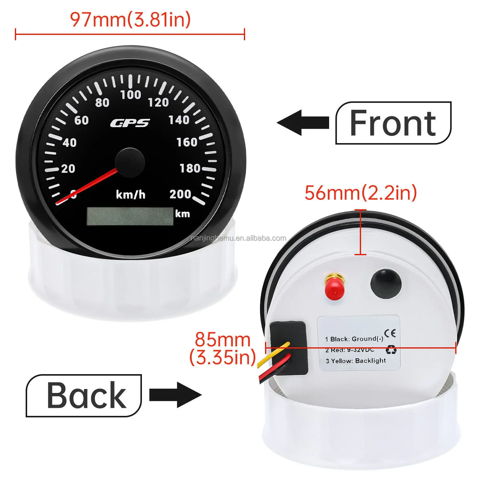 Geheel Zwart 85Mm 200 Km/h Kilometerteller Met Trip Parcours Over Grond 8 Kleuren Backlight Gps Snelheidsmeter