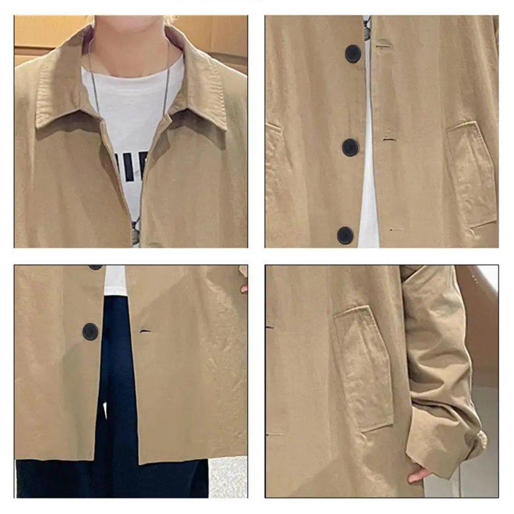 Spring Autumn Men's Fashion Trench Lapel Single-Breasted Medium-Length Jacket Casual Youthful Korean Style Long Outerwear Coats