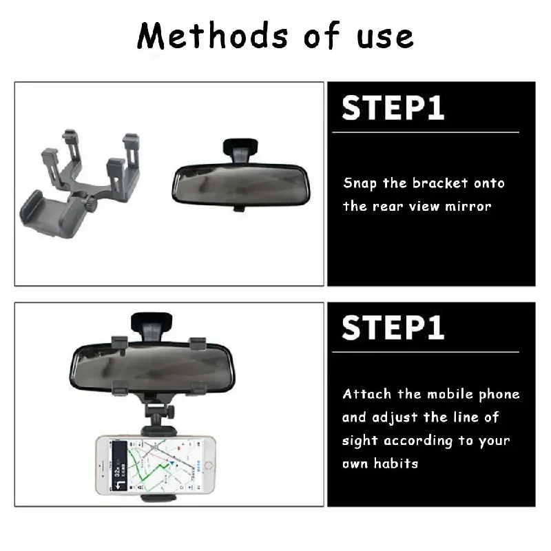 Universal Car Holder Rearview Mirror Mount Bracket Navigation GPS Mobile Stand Clip Foldable Adjustable Car Cell Phone Support