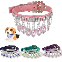 Pink Jewelry Cat Dog PU Leather Collar Necklace for Dogs Animals Bling Rhinestones Pet Accessories Puppy Chihuahua Pug Collars