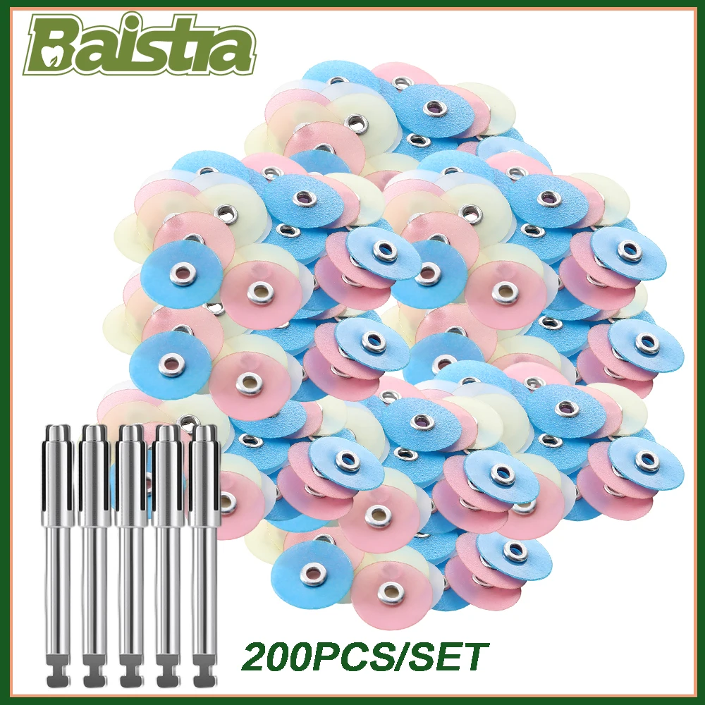 BAISTRA 200Pcs+5Mandrel Dental Finishing and Polishing Discs  for Composite Metals and Porcelain  Discs 135℃ Autoclavable