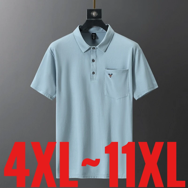 Extra Big Size 11XL Men's Casual Polo Shirts Short Sleeve Business Golf Wear Male Plus Elegant 150kg 6xl 7xl 8xl 9xl 10xl Pocket
