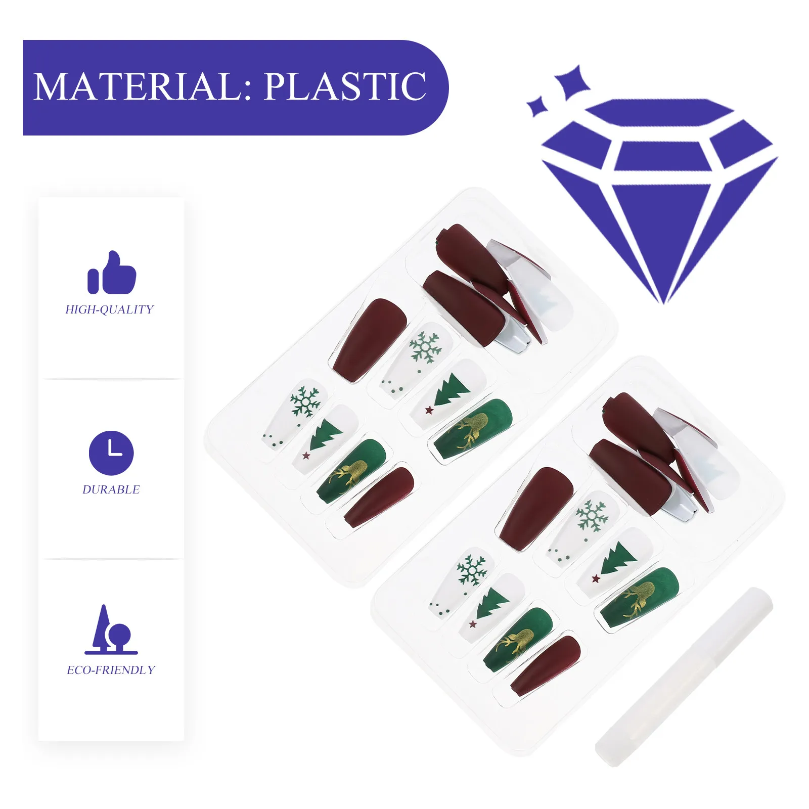 48Pcs Press on Nails Christmas Design Ultra Thin Fake Nails for Women Ballerina Style Nail Art Kit with Glue Quick Application