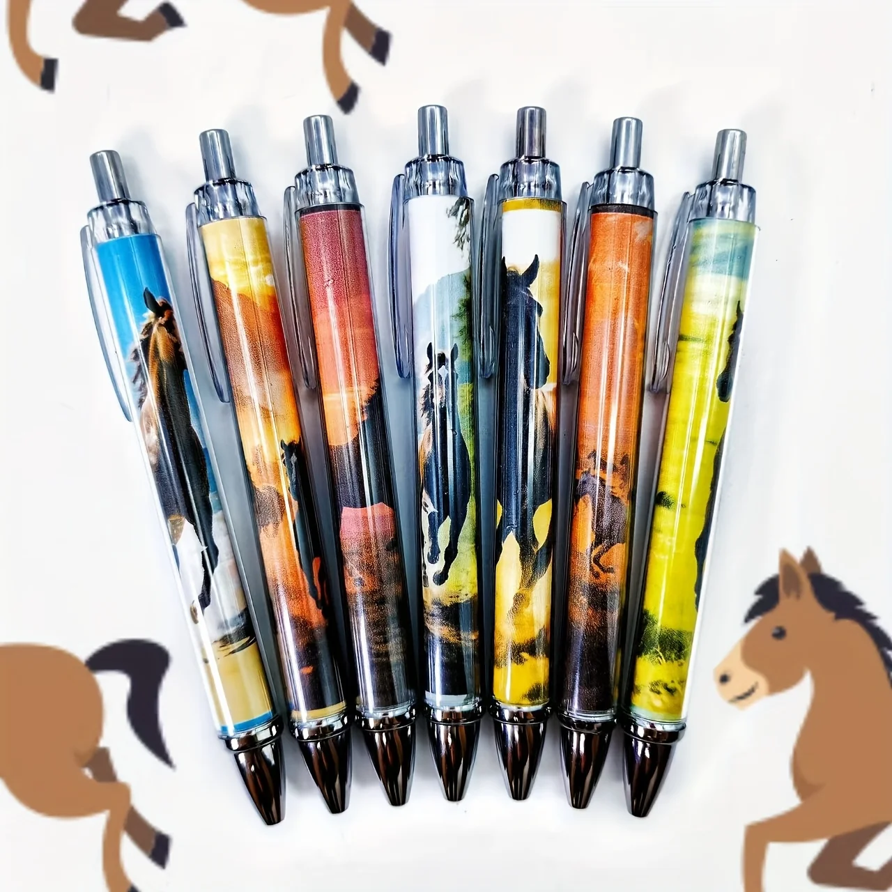 

7Pcs/14Pcs Creative Horse-Themed Ballpoint Pens, Black Ink, Plastic Body, Smooth Writing, Suitable for Office Use and Gifts, Teacher's Day Gifts