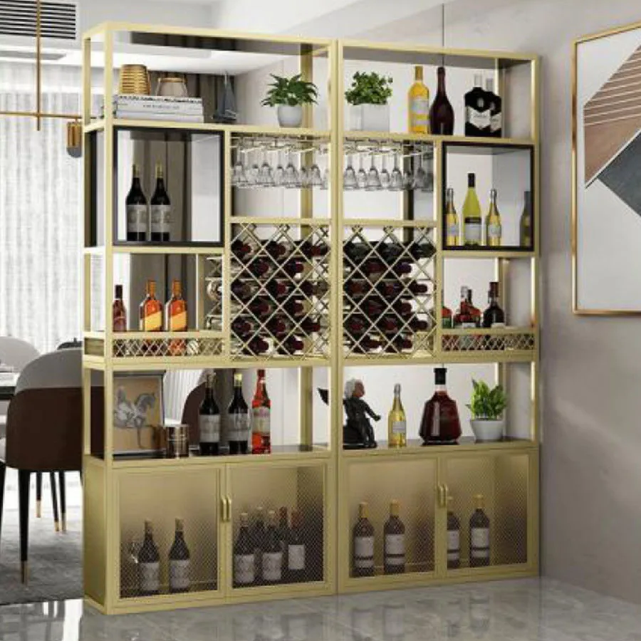 Floor Wine Cabinet Vintage Gold Iron Industrial Living Room Modular Mobile Narrow Corner Wine Rack Restaurant Kast Bar Furniture