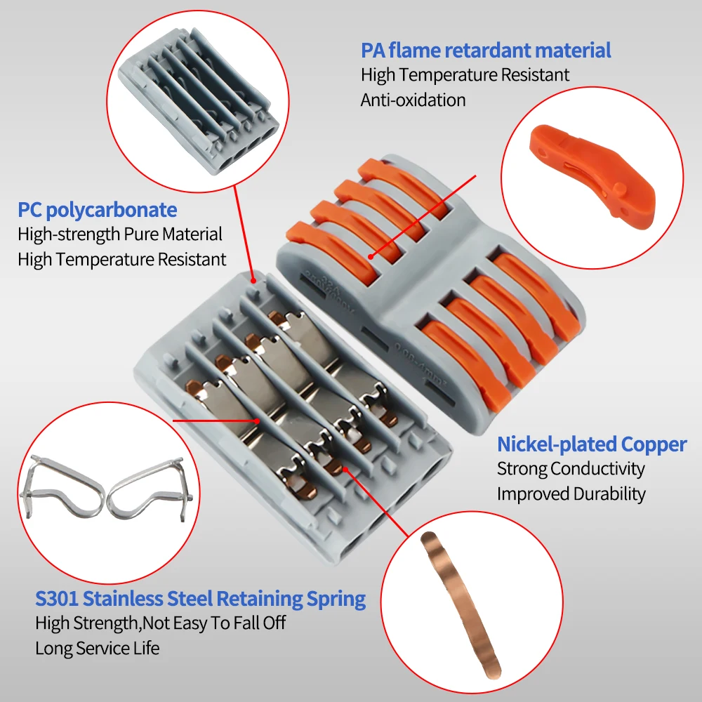 GTRIC Quick Wire Connector Terminal  2-8 Port Multiway Fast Locking Parallel Circuit Joint Block 30/50PCS PCT Lamp Wire Connecto