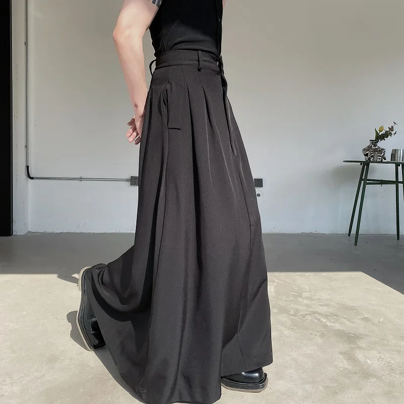 

High Waist Dstring Men's Women's Long Skirt High Faion Sense Japanese Sle k Decosition Design Casual Pants