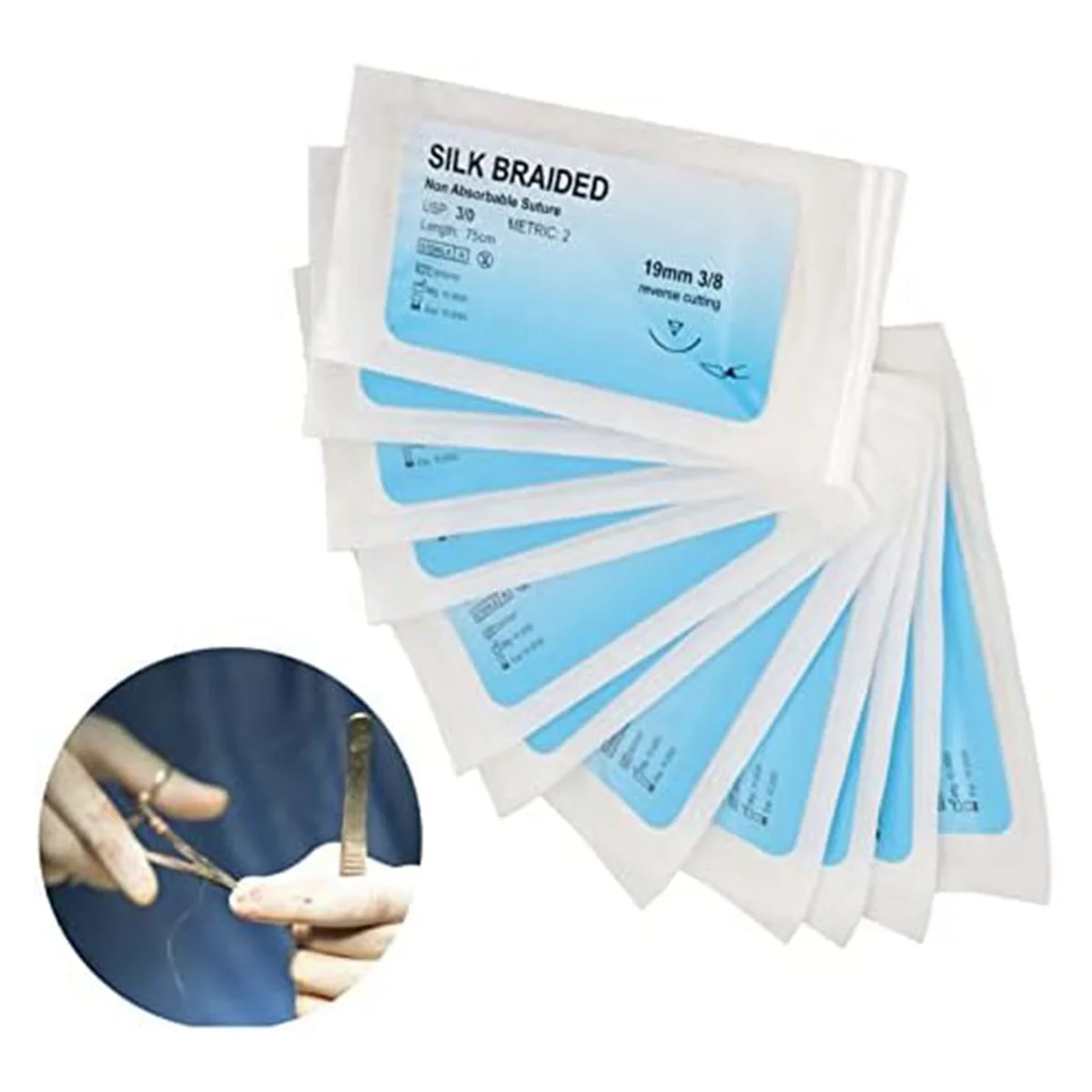 12Pcs Suture Set, Silk Thread Suturing Kit with CurvedNeedle Wound Suture Practice Thread for Clinic for Veterinary
