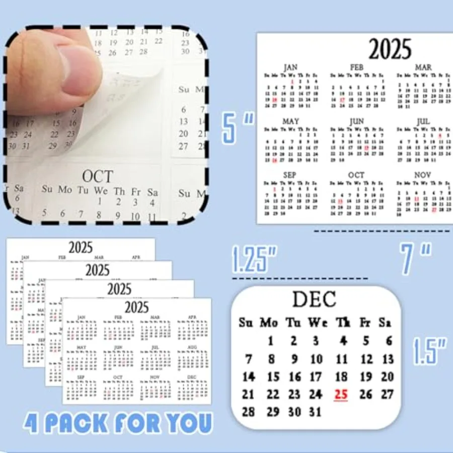 2025 Calendar Stirs Labels 5 * 7 Inch 2025 Mini Planner Calendar Stirs Removable Monthly Planner Schedule Decals Strips for Not