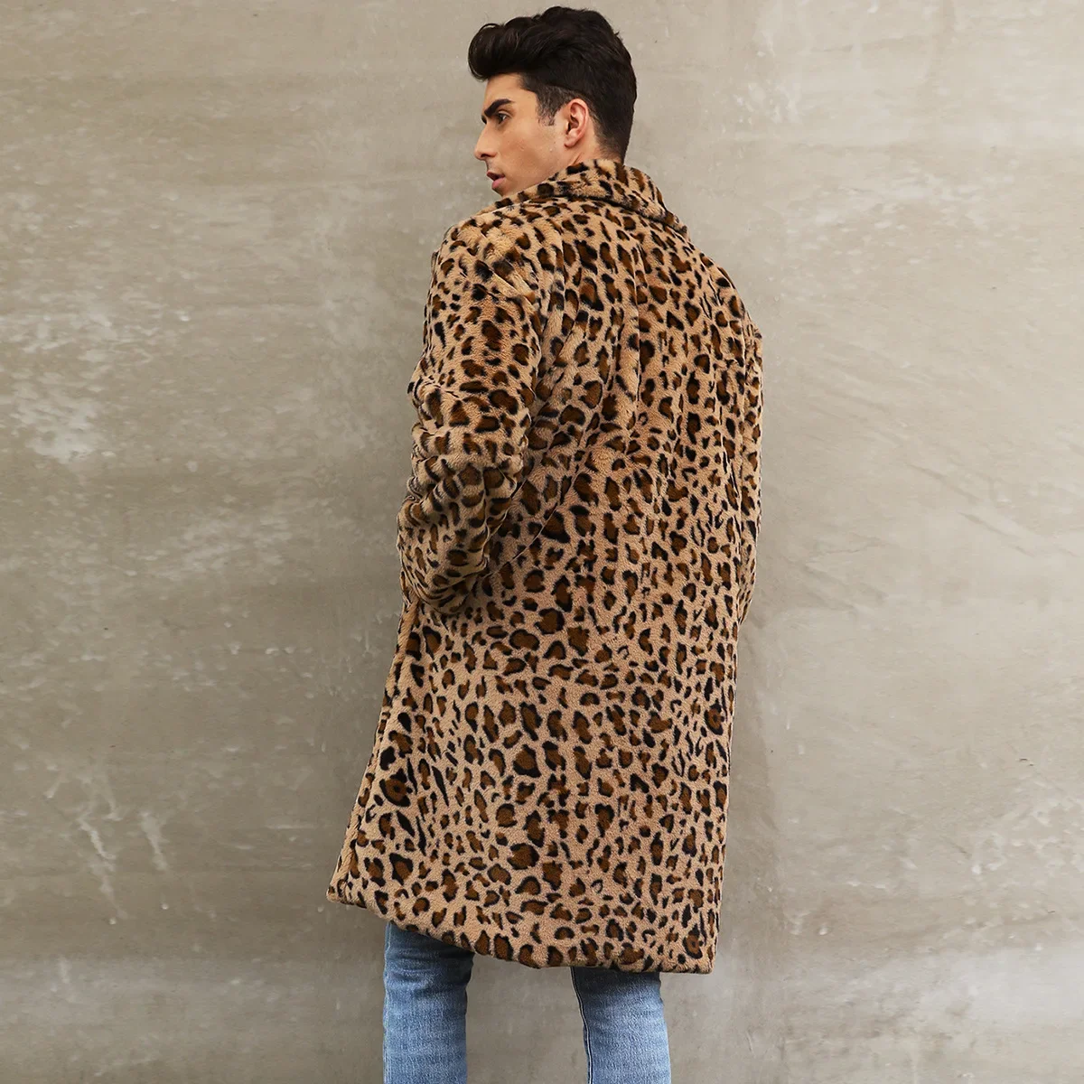 Men Faux Fur Jacket Coat Winter Thick Leopard Long Sleeve Warm Coats Shaggy Outerwear Luxury Fur Jacket Bontjas Jackets Mens