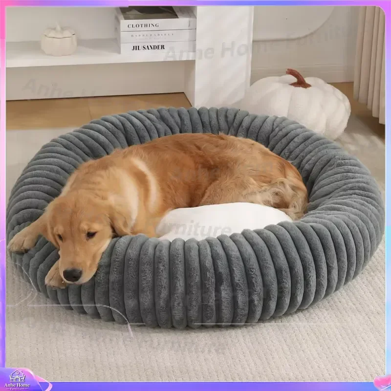 Striped Imitation Rabbit Fur Pet Bed Round Soft Warm Winter Dog Cat Cushion Comfortable Plush Puppy Kitten Nest for Small