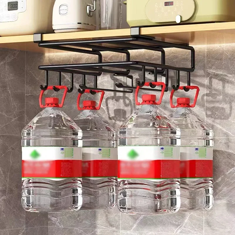 Stainless steel Kitchen Hanging Organizer Rack with Hooks Paper Towel Rag Hanging rack Cutting Board Pot Cover Storage Shelf