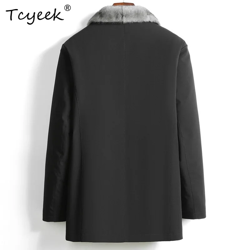 Tcyeek Natural Whole Mink Fur Coat Men Winter Clothes Mid-length Real Fur Parka Warm Mens Coats Mink Collar Trendy Slim Fit 2026