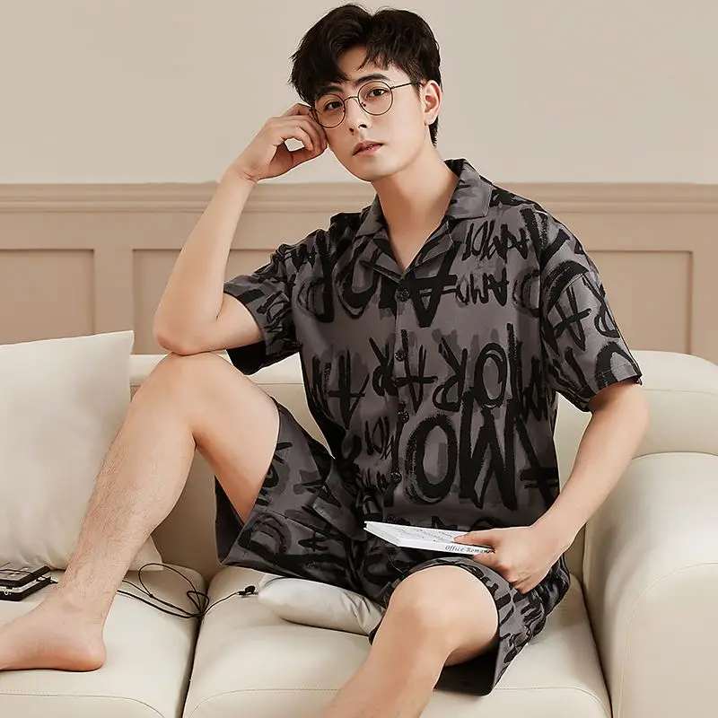 Men Cotton Nightwear Sleep Tops Short Sleeve Soft Loose Pajamas Loungewear Casual Homewear Summer Male Sleepwear New