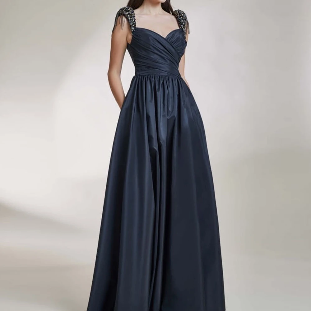 

Black Floor Length Pleats Straight Square Neck Satin Sleeveless Pleats Dubai Evening Caftan Dress Crystal Special Occasion Gowns