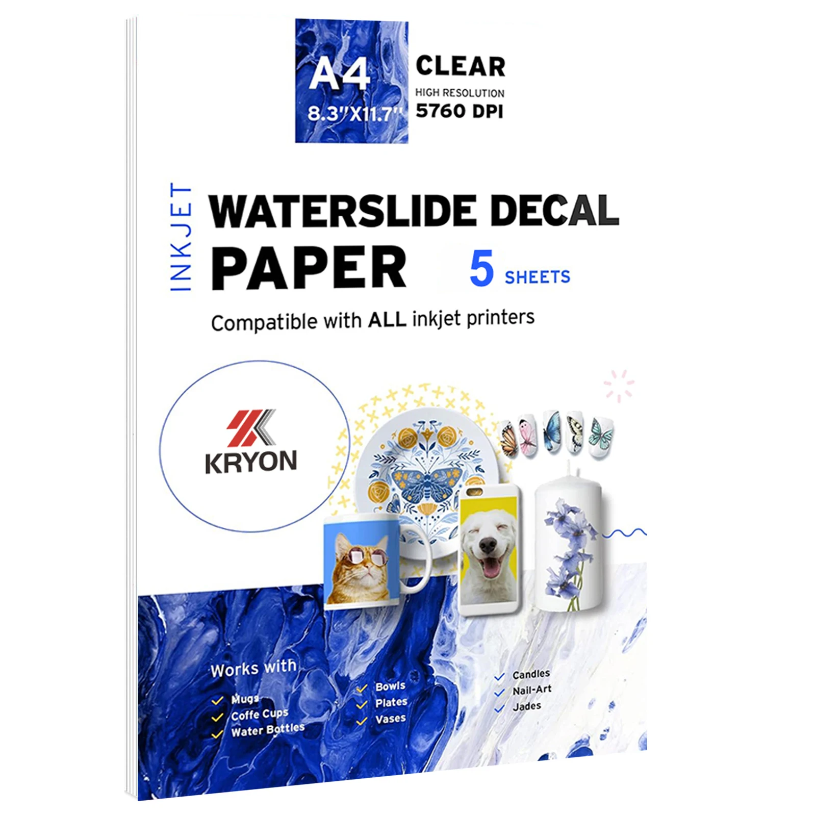 5 hojas de papel para calcomanías de inyección de tinta tamaño A4, hojas de papel transparente para diapositivas de agua para impresora de inyección de tinta