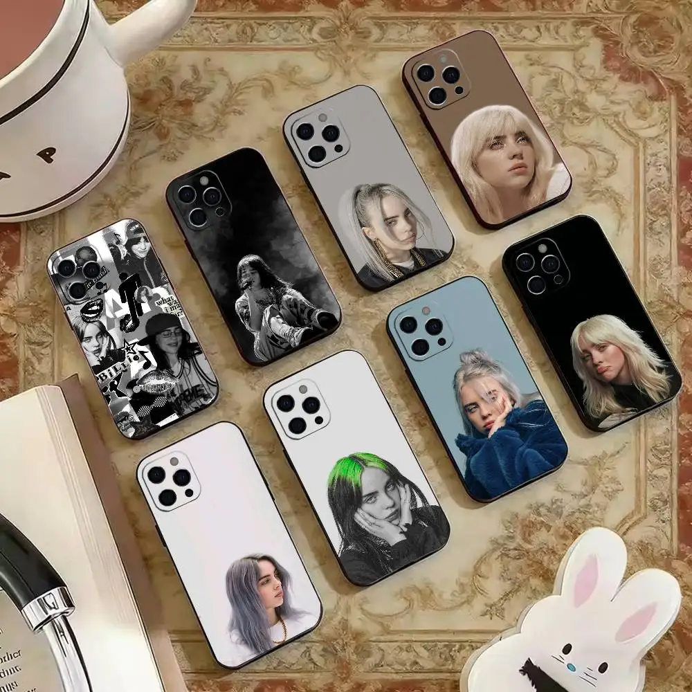 

Female folk singer B-illies E-ilish Phone Case For iPhone 16, 17,14,15,13,12,11 Plus,Pro Max Soft Black Cover