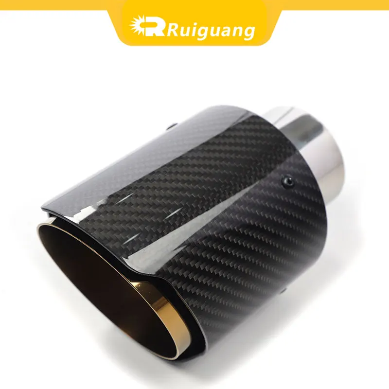 1 Pcs Universal Car Carbon Fibre Tail Throat Stainless Steel Bright Black Twill Glossy Exhaust Tip blue gold and AK logo