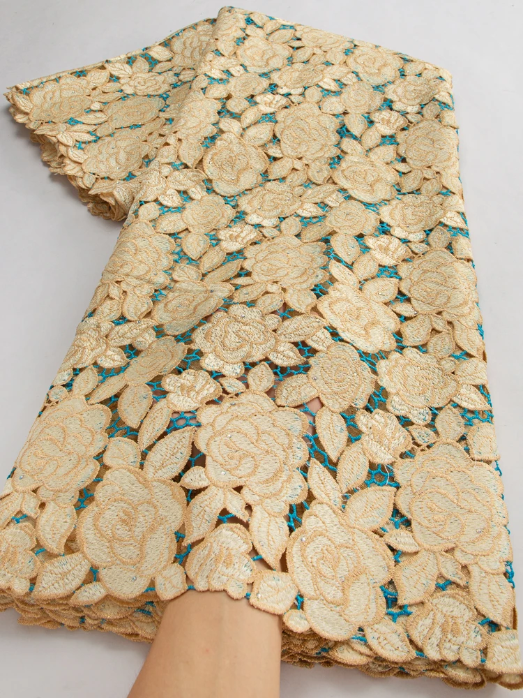 2024 High Quality French African Water Soluble Lace Nigerian Tricolor Guipure Cord Lace Fabric for Women Party Dress Sew TY3572