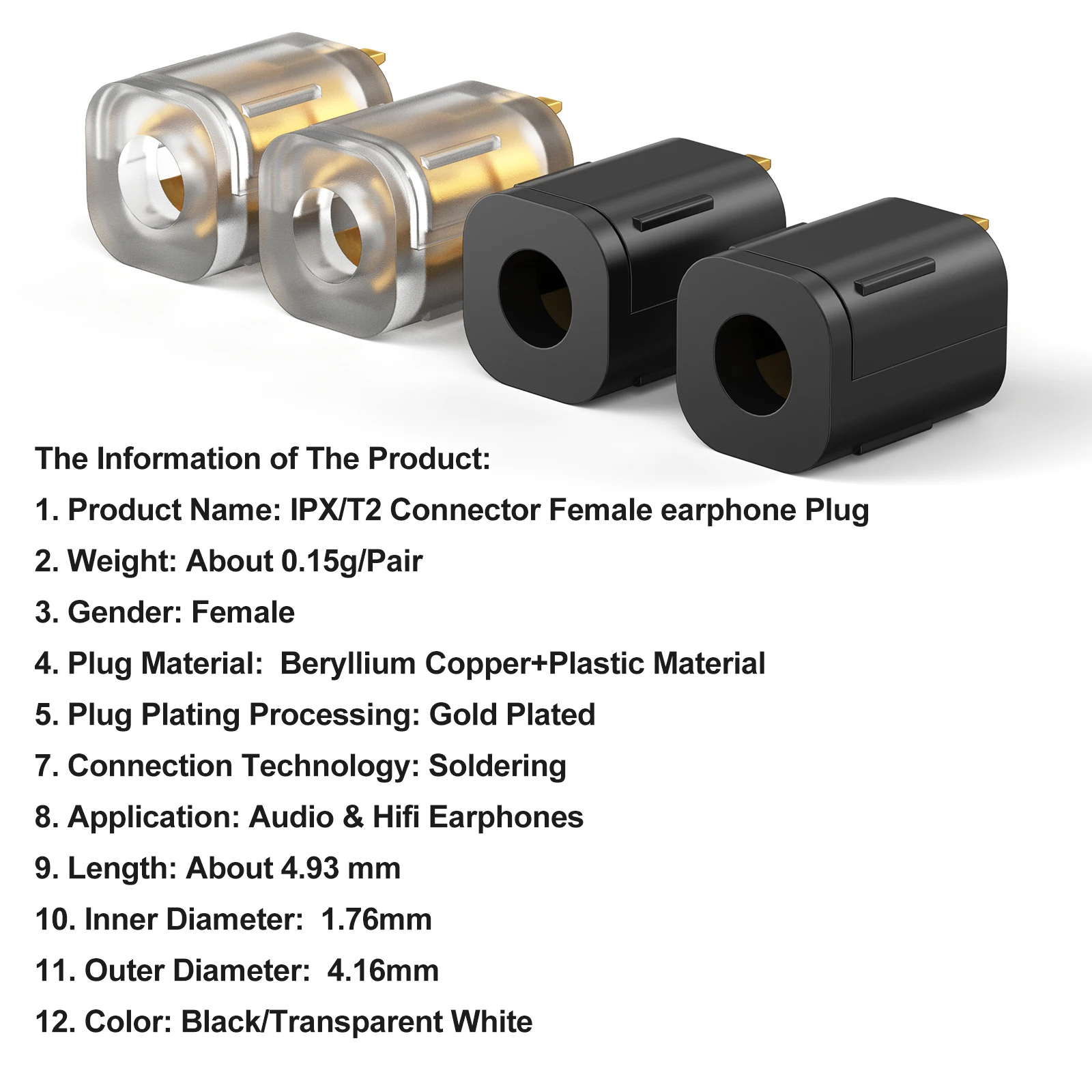 OKCSC IPX/T2 Connector Female Audio Earphone Accessory for EVO Westone Audio Pro X10/X20/X30/X50 Ultimate Ears UE LIVE UE18+Pro