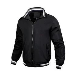 Men's casual sports spring and fall zipper baseball side seam pocket casual jackets without hooded daily