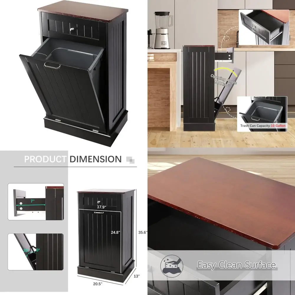 

Наклонный шкаф для мусора, традиционная кухонная тележка из бисера со столешницей из твердой древесины и ящиком для хранения, устойчивая к животным w