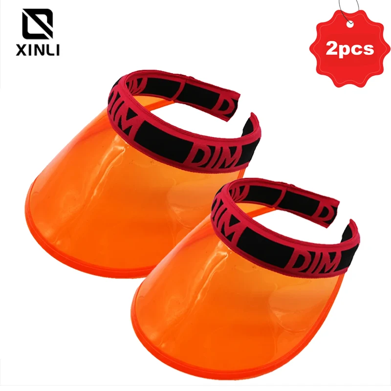 

2pcs Orange Empty Top Visors Transparent PVC Sport Golf Cap Sun Protection Summer Hat for Women Men Waterproof Beach Accessories