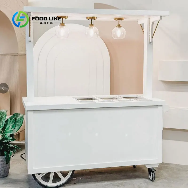 Customized High Quality Hand Pushed Stainless Steel Food ice cream Cart Portable Commercial Food Vending Cart for Outdoor Events
