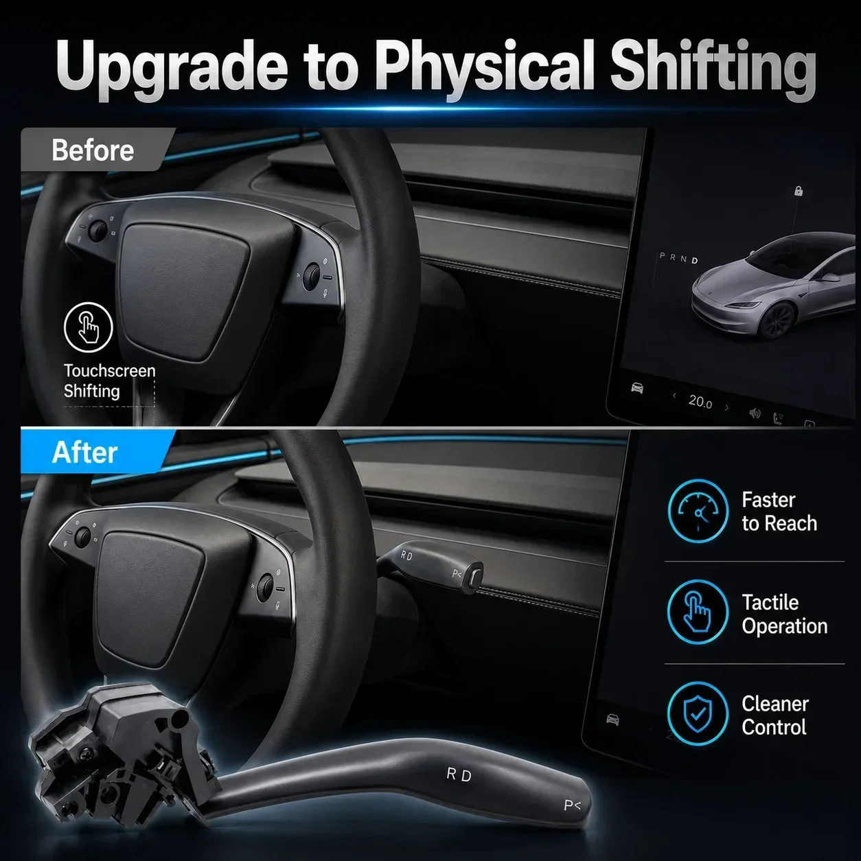 Gear Shift Stalk Right Side Lever Physical Shifter Handle D P R Indicator Upgrade Kit for Tesla Model 3 Highland Model Y Juniper