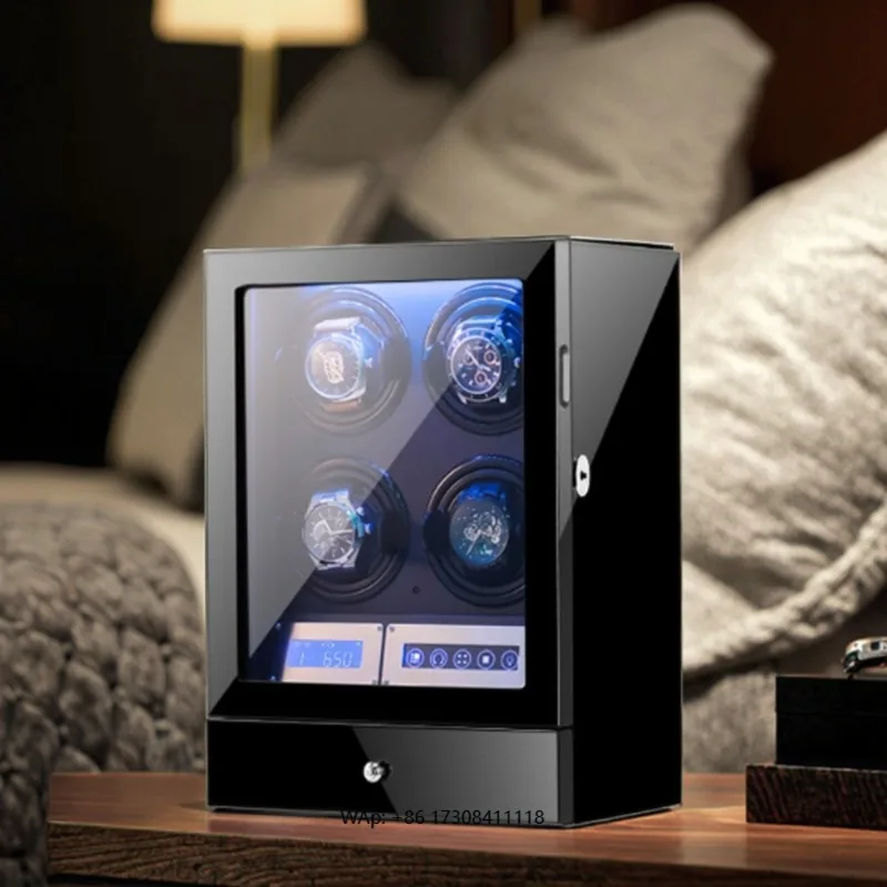 Automatic 2-Slot Touch Control Protective Watch Winder Box Piano Lacquer Finish Luxury Watch Storage Shaker Sleek Design Gift