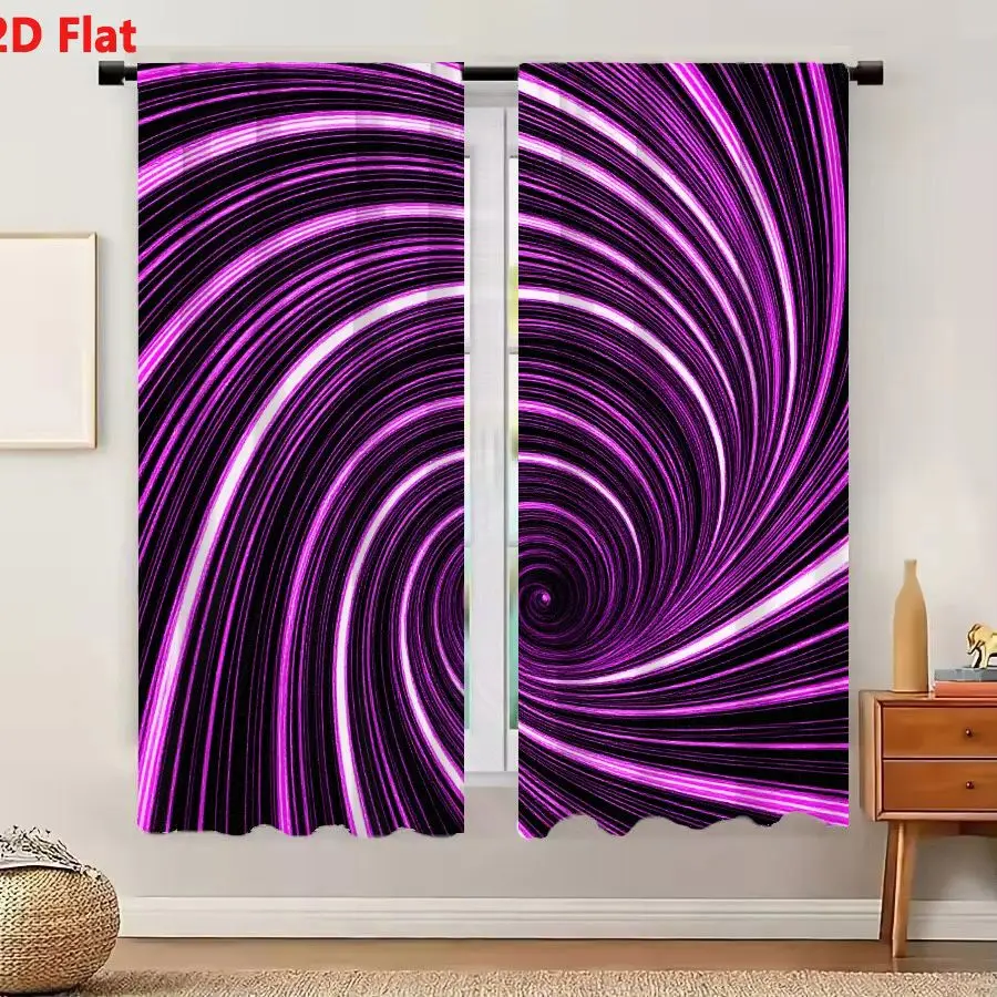 2Pcs Curtains 2D Flat Vibrant Abstract Spiral Pattern With Concentric Curved Lines In Purple Shades On Black Background Window D